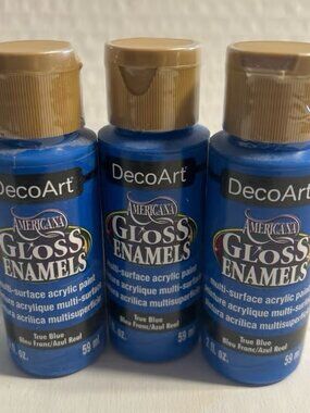 DecoArt Americana Gloss Enamels Acrylic Paint (3 Pack) TRUE BLUE 2oz bottles NEW